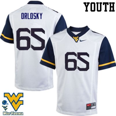 Youth West Virginia Mountaineers NCAA #65 Tyler Orlosky White Authentic Nike Stitched College Football Jersey UL15L51ZN